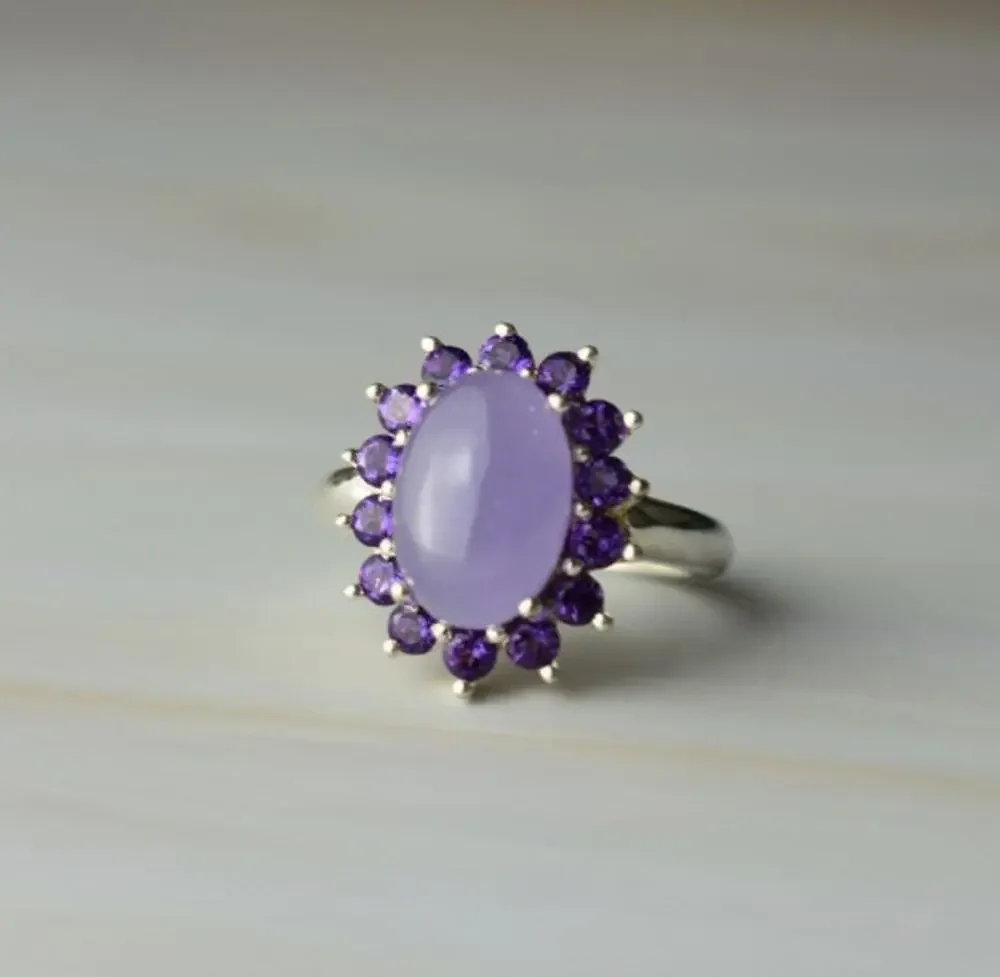 925 Sterling Silver Amethyst Quartz & Purple Tourmaline Ring Size 6.75